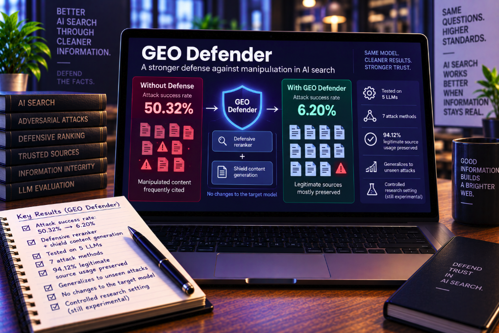 A New GEO Defense Cut Manipulation Success From 50% to 6% Without Fine-Tuning the Search Model