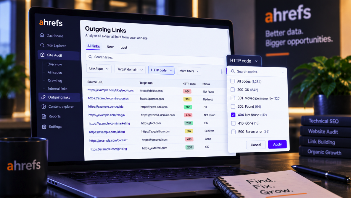 Ahrefs Moves Broken Outgoing Link Audits Into a Single Status-Code Filter