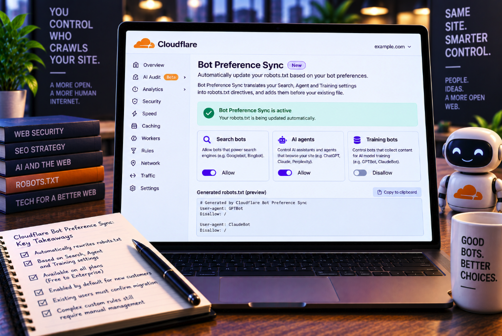 Cloudflare Can Now Rewrite Your Robots.txt From a Dashboard—So One AI Bot Setting Could Change Who Can Crawl Your Site