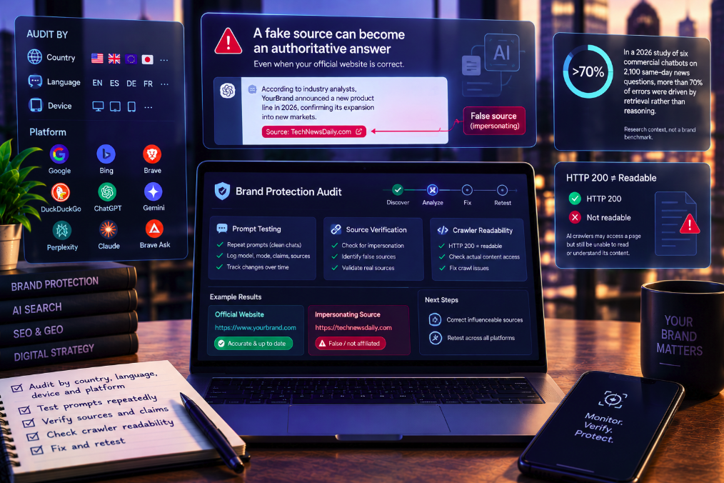 AI Brand Protection Is the New Technical SEO: A Fake Source Can Become an Authoritative Answer Even When Your Official Website Is Correct