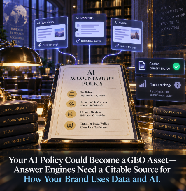 Your AI Policy Could Become a GEO Asset—Answer Engines Need a Citable Source for How Your Brand Uses Data and AI