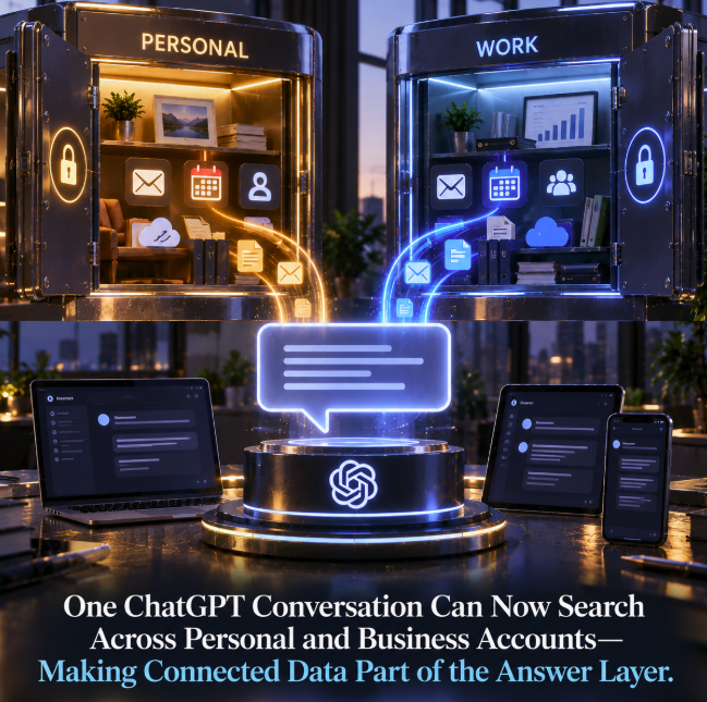One ChatGPT Conversation Can Now Search Across Personal and Business Accounts—Making Connected Data Part of the Answer Layer