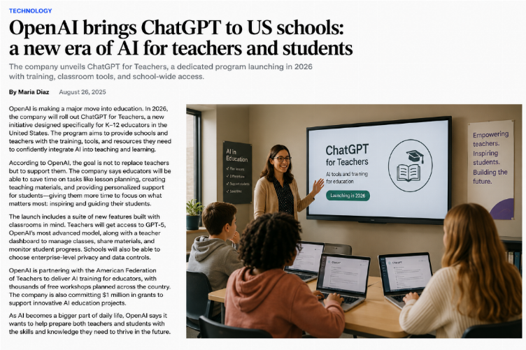 OpenAI Pushes ChatGPT Deeper Into U.S. Schools With a Teacher-First Strategy